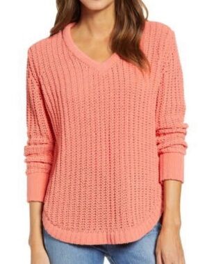 Caslon Chenille V-Neck Sweater Pink